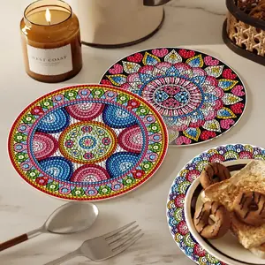 Mancera Pattern Rhinestones Painting Painting Placemats Kit, 3 Counts/set Boho Style DIY Rhinestones Heat Resistant Non-Slip Placemats Kit, DIY Decorative Paintings For Home Kitchen Table Diamond Painting Coasters