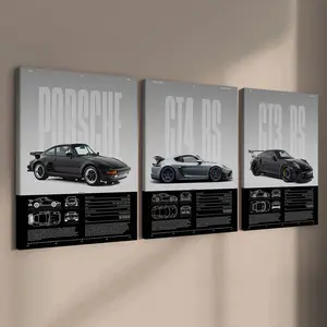 3 Counts Wooden Framed Canvas, Porsche Classic & Performance Models Vintage Car Print Poster, Exquisite Fashion Poster, Perfect Living Room Decoration, Modern Art, Family Poster, Wall Art Decoration, Ideal Gift, Waterproof, Artwork