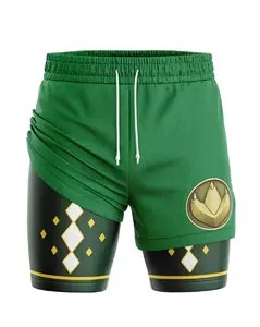 Green Ninjetti Ranger Power Rangers 2-in-1 Performance Shorts Summer Double Layer Beach Pants Fitness Training Pant Sports Swimming Shorts