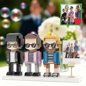 JollyJubilant Sweet Couple Gift Full Body Customizable Round Face 3 People with Polaroid Holder My Custom Brickfigure Granules High-Quality Bricks for Romantic Gift