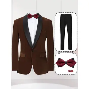 Luxurious High Density Velvet 2-Piece Men Suit, 5 Fashion Shades, Free Elegant Red Tie
