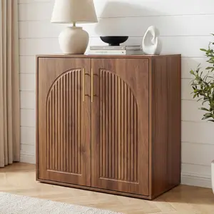Fluted Sideboard Buffet Cabinet with Storage, Arched Doors & Adjustable Shelves, Modern Accent Credenza, Anti-Tip Console Cabinet for Living Room, Entryway, Dining Room & Kitchen, Walnut