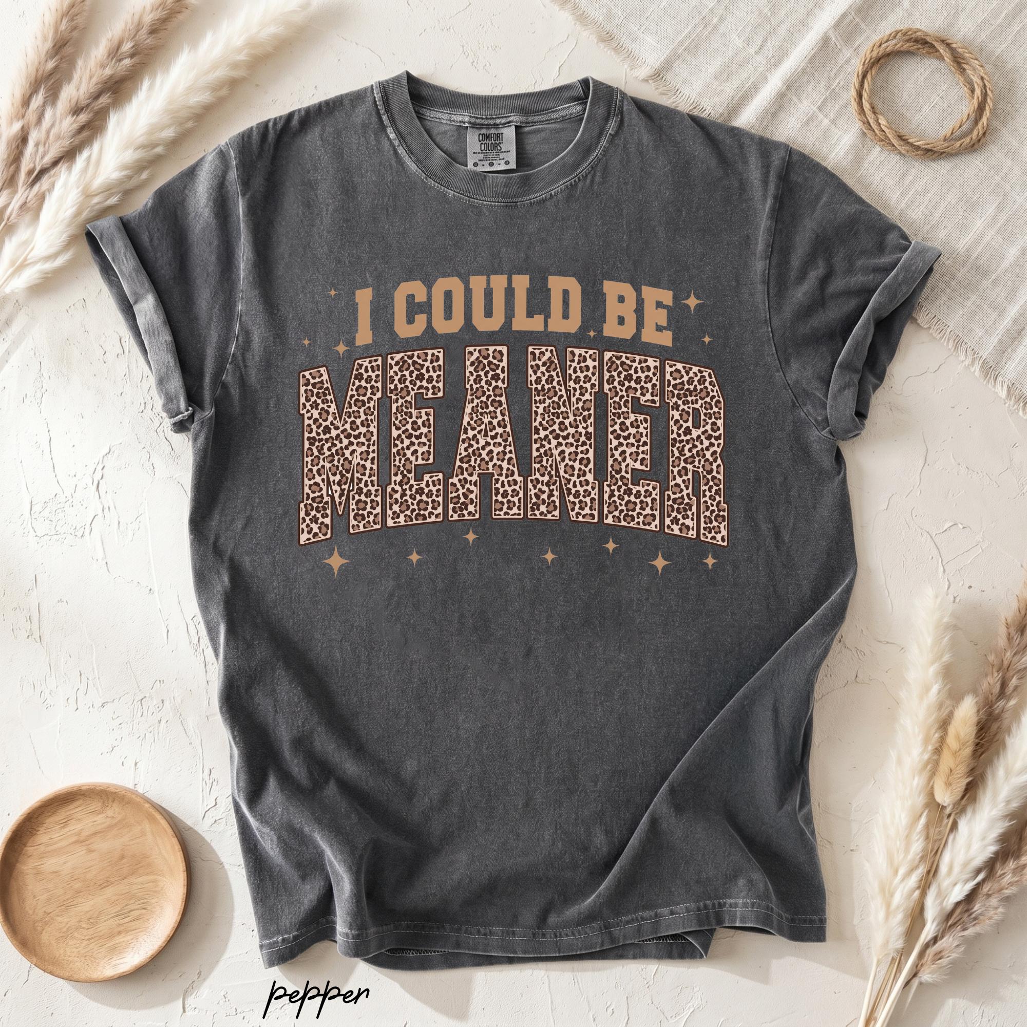 Comfort Colors I Could Be Meaner T-Shirt, Leopard Print Funny Quote Graphic Tee, Sarcastic Women’s Casual Shirt Gift