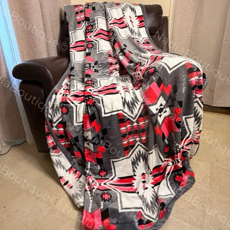 PINK AZTEC THROW BLANKET KING SIZE