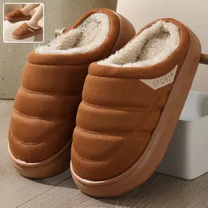Fashion Solid Plush Slipper Winter Warm Indoor Floor Bedroom Home Slippers For Couple Thick-soled House Shoes Women Men Footwear Girl Flipflop Comfort Walking Shoes Slide Tsinelas Kitchen