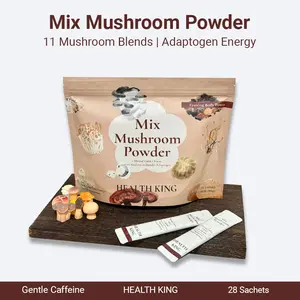 Health King Mix Mushroom Powder, Coffee Alternative, 11-in-1 Adaptogen Blend (Lion's Mane, Cordyceps, Reishi), 100% Natural, Caffeine Free, Supports Focus, Energy & Immunity, On-the-Go Packs, 28 Single Serve Sticks