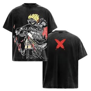 Men's Short-Sleeve Keigo Takami Hawks T-Shirt - Vintage Washed Oversized My Hero Academia Graphic Tee, Soft Cotton Unisex Streetwear, Casual Anime Apparel, Gift for Anime Fans Crewneck Top