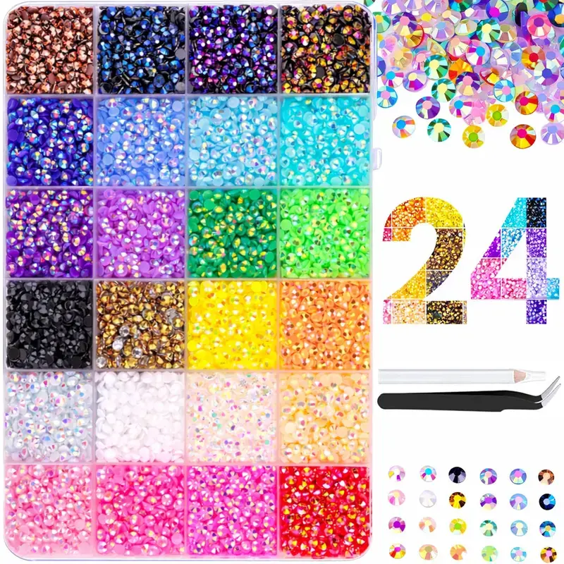 30000PCS 24-Color Jelly Synthetic Rhinestones Beads Bedazzling Kit, 3mm Flatback Resin Beads Rhinestone Bedazzling Kit for Craft Art, Nail Art, Shoes