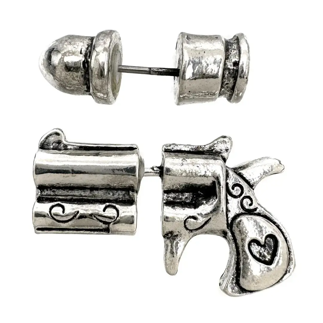Gun Shape Stud Earrings with Small Parts, Revolver Pistol and Bullet Design Costume Jewelry Accessories