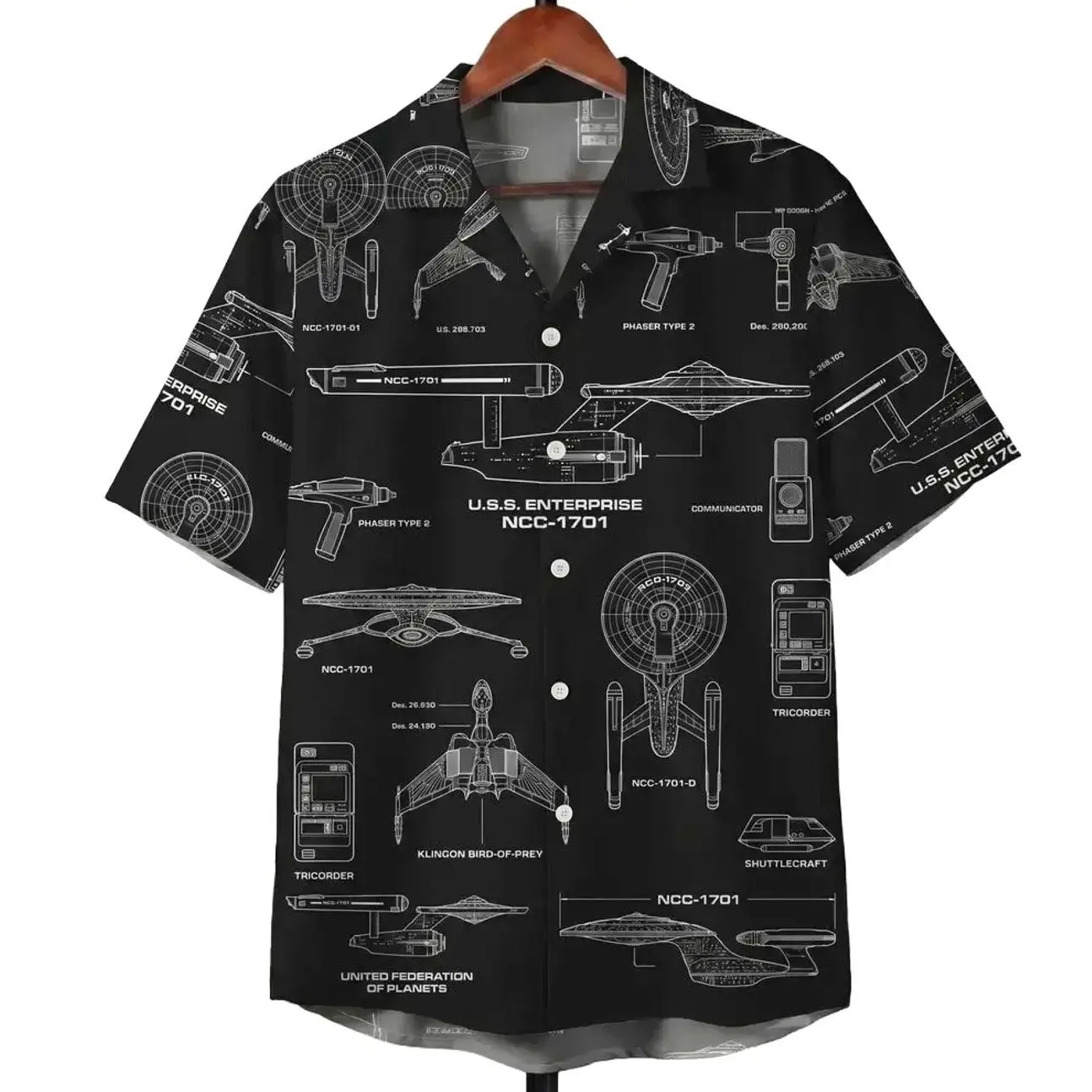 Technical Schematics Hawaiian Shirt - Enterprise Ncc-1701 Star Trek Print Breathable Casual Beach Button-Down for Summer Vacation & Parties - Sizes S to 5XL, Multicolor - SummerVibes - TikTokFashion
