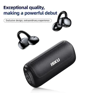 ISKU Clip-On Open Ear Bluetooth Earbuds, Wireless Ear Clip Headphones with Charging Case, Comfortable Secure Fit, Clear Calls, Long Battery Life, Sweat Resistant for Sports, Work, Travel