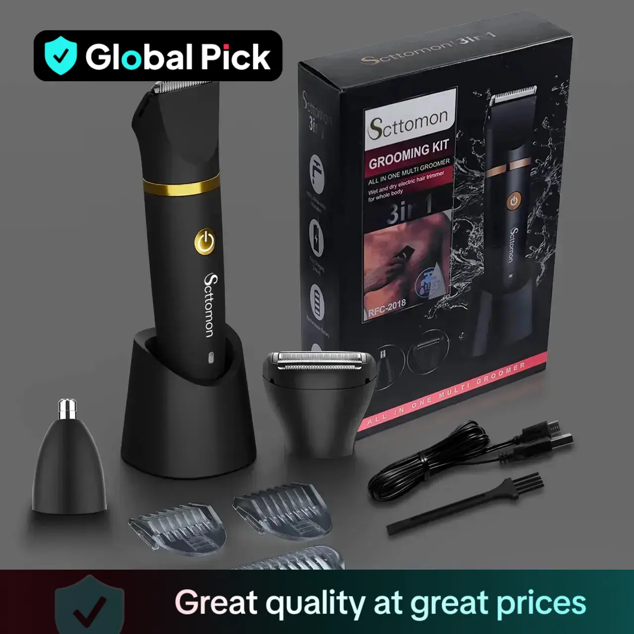 3 in 1 Electric Body Hair Trimmer, Cordless Clipper Groin Hair Trimmer for Men, Waterproof Electric Shaver, Men's Hair Removal Tool, Hair Clipper for