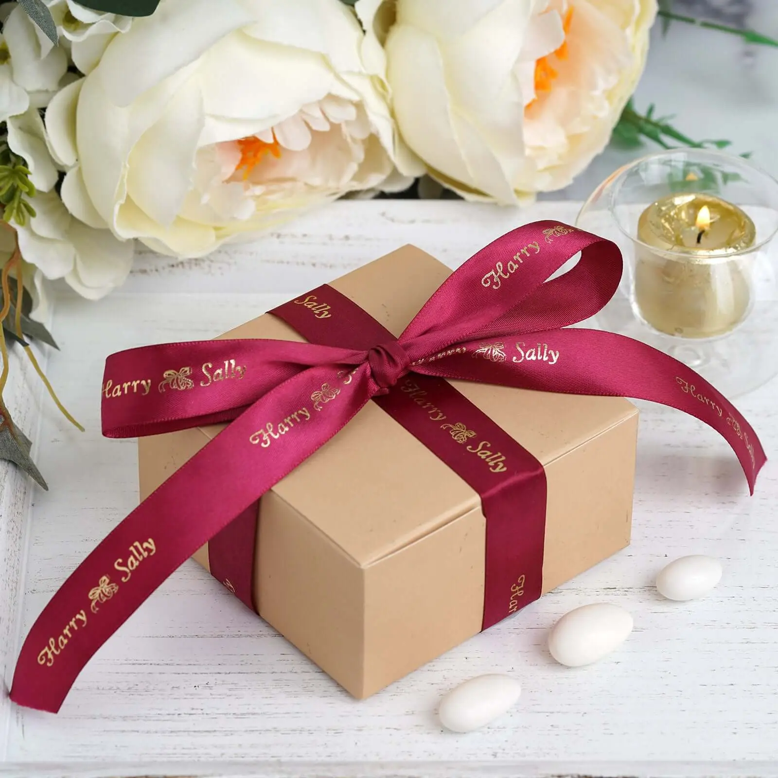 Personalized Continuous Satin Ribbon Roll For Wedding Party Favors 100 Yards 7/8"