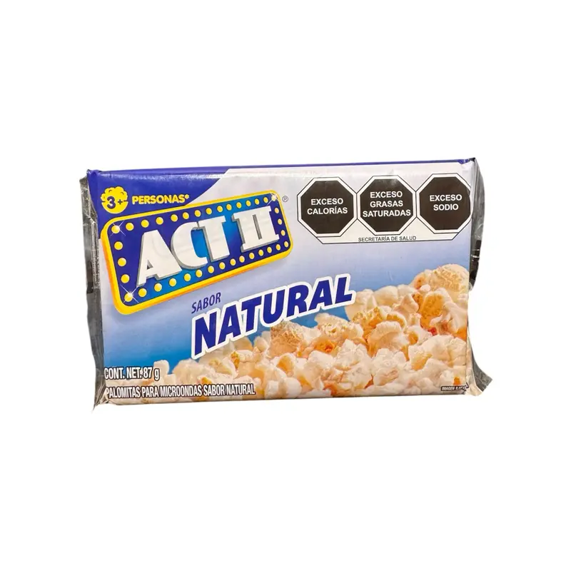 ACT II Natural Flavor Microwave Popcorn - 87g Bag, Sourced from Mexico