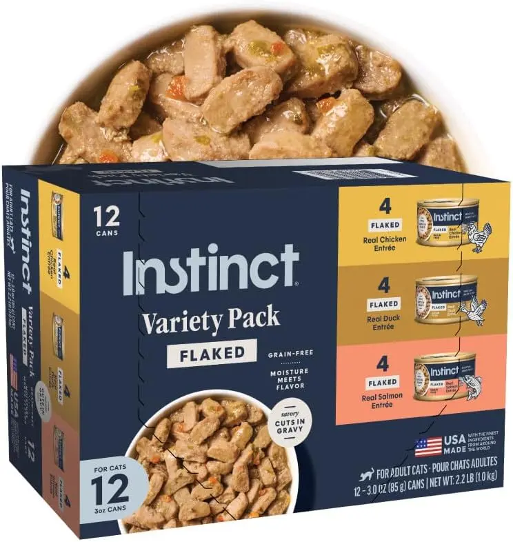 Instinct Flaked Entrees, Wet Canned Cat Food, Variety Pack, 3 oz (12 Count)
