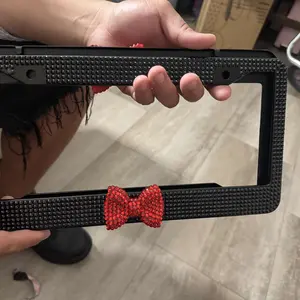 2 Pack Bling License Plate Frame, Rhinestone Premium Stainless Steel License Plate Frame, Facets Clear Color Rhinestone Crystal, Girly Car Accessories Automotive Vehicle