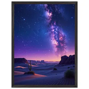 Starlit Desert Landscape - Premium Wooden Mounted Framed 18x24" Poster With Museum-Quality Matte Paper