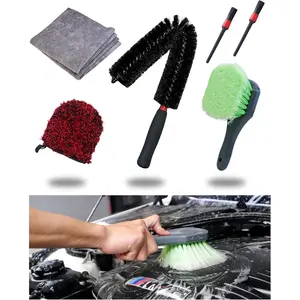 7PACK Car Engine Bay Details Cleaning Kit, Soft-bristled Engine Surface,Long&Slim Bendable, Edgeless Drying Towel,Finger Microfiber Applicator, Deep Cleans Engine Bay Hard to Reach Place