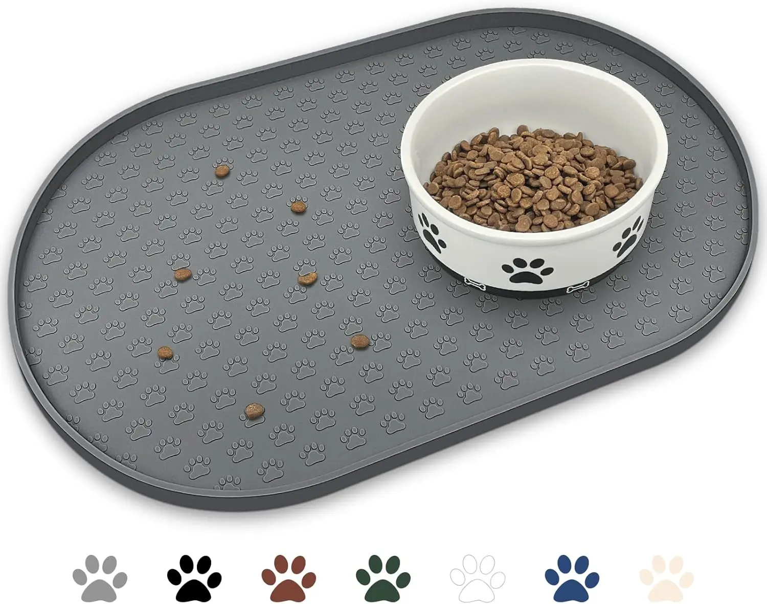 KPWACD Pet Feeding Mat for Dogs and Cats Silicone Dog Placemat Non-Slip Waterproof Bowl Mats Prevent Food and Water Overflow High-Lips Puppy Dish Tray Mat Suitable for Large Medium Small Pets Grey 12"x19"