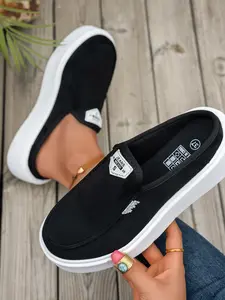 Pure Color Low Top Casual Shoes, Slip-On Board Sneakers, European and American Fashion Trendy Half Sandals, Women's Footwear