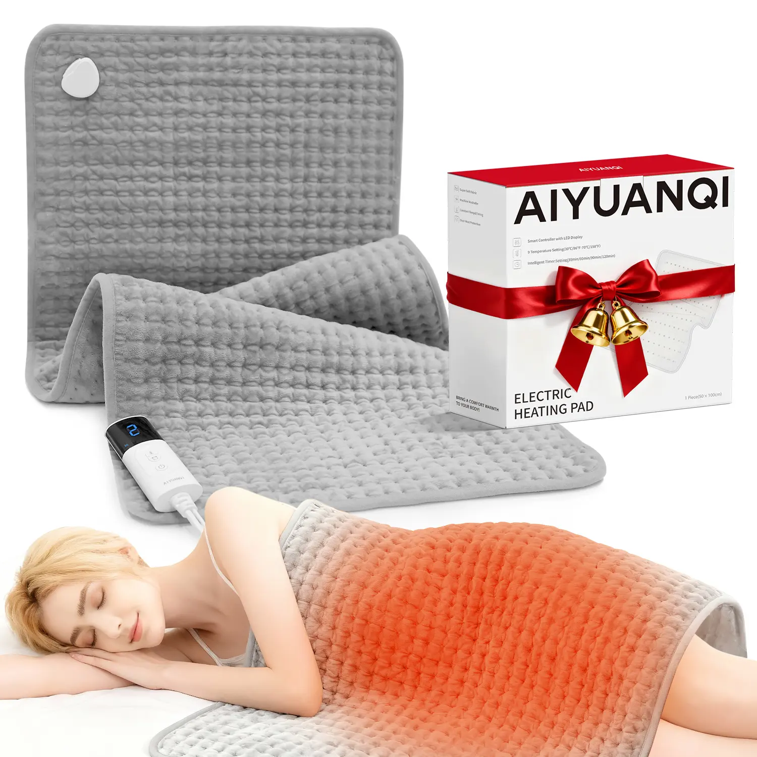 AIYUANQI Extra Large Electric Heating Pad for Menstrual Cramp & Back Pain Relief, 40" x 20" with 9 Adjustable Heating Temperature Settings, Moist Heat Option, Auto-Off, Machine-Washable, Menstrual Heating Pad