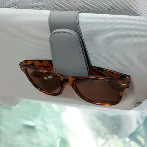 Magnetic PU Leather Car Sun Visor Sunglasses Holder, Portable Clip-On Storage Rack, Durable Design Car Accessory for Organizing Glasses, Car Storage Organizers, Car Organization Supplies