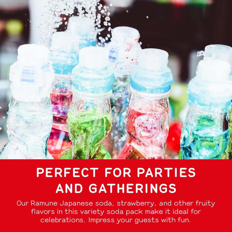 Shirakiku Ramune Japanese Soda Variety Pack - Pack of 6 Japanese Marble Soda Flavors Including Strawberry, Melon, Lychee, Grape & Blueberry - 6.76 fl oz Bottles - Beverage, Fruit