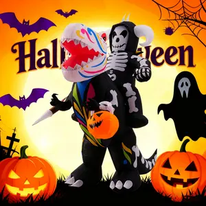Whubefy 8 FT Skeleton Dinosaur Halloween Inflatable Outdoor Decorations, Giant Humanoid Costumes with LED Lights to Celebrate the Festival, Suitable for Halloween Parties/Family parties/Holiday Celebrations/Role-playing parties
