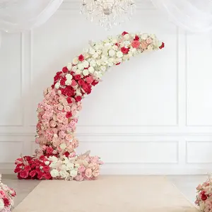 Artificial Silk Floral Backdrop for 6.5ft Half Crescent Wedding Arch – Foam-Backed Flower Arch in White & Pink Mix with Roses, Hydrangeas & Chrysanthemums