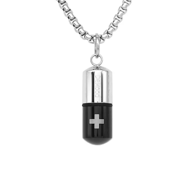 Titanium Steel Memorial Cross Pendant Necklace - Openable Sealed Empty Capsule Cremation Pill Accessory, Customized Necklaces with Personalized Engraving & Remembrance Text, Cross Emblem Clavicular Fashion Jewelry, Personalized Engraving Necklaces Cross C