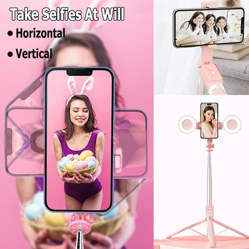 New 6 in 1 Selfie Stick With Filled Light, 67 "Phone Tripod & Wireless Remote Page Turner, Bluetooth Camera Video Recording Remote, Music Control, for iPhone, iPad, iOS, Android Compact Cellphone tripod