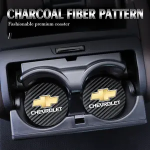 2pcs Car Coaster Carbon Water Cup Slot Non-Slip Pad Bottle Mat For Chevrolet Corvette Montana TrailBlazer Silverado Traverse Camaro Suburban Equinox Bolt Cruze Malibu Colorado Trax SS Spark Captiva Onix Spin Impala Cobalt