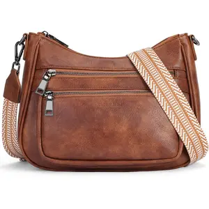 Crossbody Bags for Women Leather Purse Trendy Multi Pocket  Handbags with Adjustable Guitar Strap