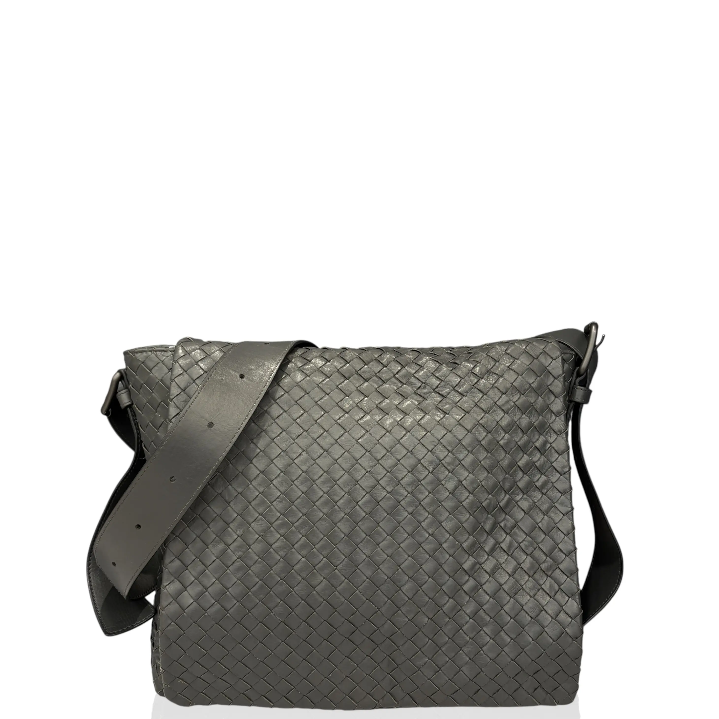Pre-owned BOTTEGA VENETA Leather Shoulder Bags Shoulder Bag Lambskin Intrecciato Nappa Dark Grey (ym030126h7)