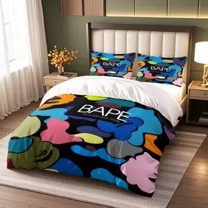 Bape Colorful Bedding Set with Duvet Cover and Pillowcases, High Saturation Contrast,  suitable for all seasons, featuring high-definition digital printing—the perfect gift for fellow enthusiasts