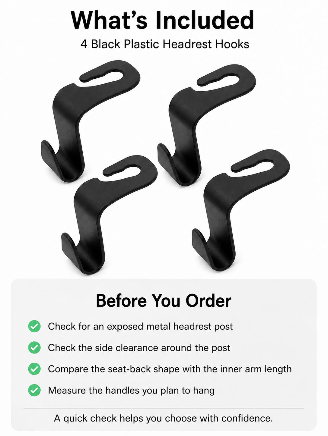 4 Pack Car Headrest Hooks - Car Interior Stowing Backseat Holders, Tool-Free Install Bag Accessories for Shopping Bags, Handbags, Jackets, Holds Umbrellas for Rainy Commutes, Auto Interior Storage , Organizes Items,#TikTokBackToSchool