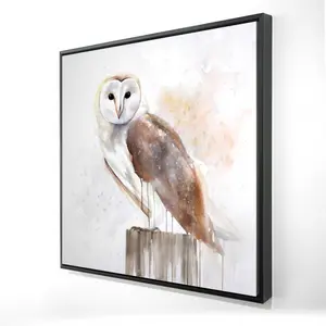 Begin Home Decor 2081-2424-AN386 24 x 24 in. Barn Owl Canvas - Rustic Bedroom Decor - Framed Bird Art