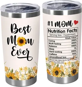 Christmas Birthday Gifts for Mom from Daughter Son - #1 Nutrition Facts Sunflower Stainless Steel Insulated Coffee Tumbler with Lid 20 oz - Mothers Birthday Gifts for Mama Grandma Women 20 OZ Stainless Steel Tumbler