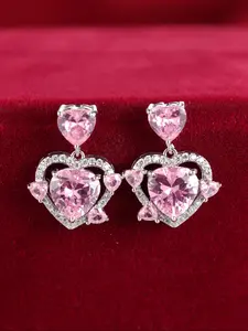Elegant Heart Earrings for Women, Pink Synthetic Zirconia Dangling Earrings Perfect Jewelry Gift for Birthdays & Anniversaries Valentine's Day Gift, Heart Shaped Earrings