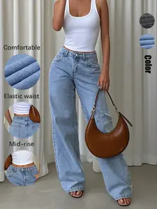 Women's Y2K Loose Fit Wideleg Jeans, Vintage Washed Denim Jeans, Button Fly Closure, Natural Waist, Long Straight Leg, Perfect for Dates and Walks