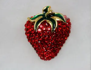 Enamel & Crystal Strawberry Brooch Pin and Pendant, Fruit Ruby Red Crystal Strawberry Brooch, Fruit Pin