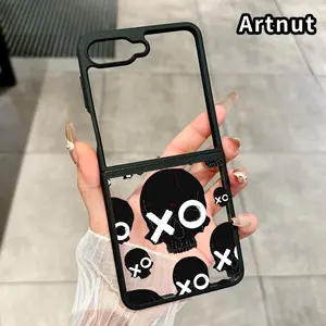 Skull Hype Pattern Shockproof Folding Case for Z Flip 7/6/5/4, Central Axis Guard and Camera Protection Transparent Silicone TPU Phone Case