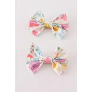 Floral print hair bow