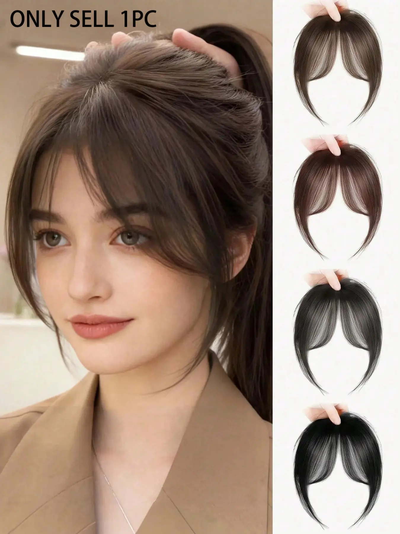 1Pieces Clip-On Bangs For Women, Straight Synthetic Hair Clip-In Hair Extensions, Synthetic Clip Hairpiece, Synthetic Hair Hairpieces, High-Temperature Fiber Straight Hair Piece With Fluffy Side Bangs, Easy To Wear, Daily Wear Wigs, Hair Accessories