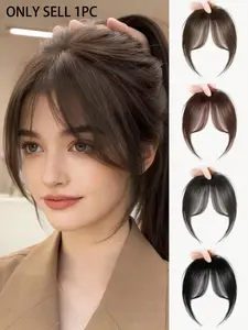1Pieces Clip-On Bangs For Women, Straight Synthetic Hair Clip-In Hair Extensions, Synthetic Clip Hairpiece, High-Temperature Fiber Straight Hair Piece With Fluffy Side Bangs, Elegant Style, Easy To Wear, Daily Wear Wigs, Fashion Hair Accessories