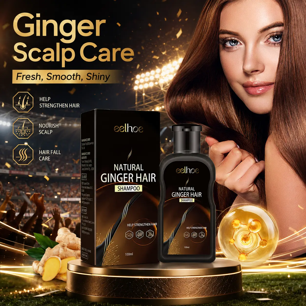 Herbal Ginger Shampoo Natural Strengthening for Healthy Hair - Daily Scalp Nourishing Shampoo with Ginger Essence for Smooth Shiny Finish, Gentle Plant-Based Cleanse for All Hair Types Men Women, Easy At-Home Hair Care Routine, Great Gift for Her