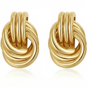 14K Gold Plated Knot Earrings for Women Chunky Statement Drop Dangle Earrings Lightweight Hypoallergenic Fashion Accessories Gold Jewelry Gifts for Womens