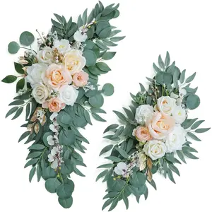 Artificial Blush Pink Wedding Arch Flower Swags Set of  Champagne Gold Ceremony Decor for Welcome Signs Backdrop Aisle Decorations Boho Rustic