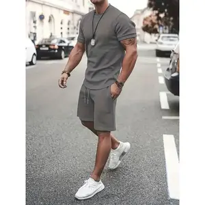 Men Summer Outfits 2 Piece Sets Fashion Short Sleeve Muscle Tee Shirts & Shorts Beach Set Sports Tracksuit For Men, Men's Pajamas Loungewear