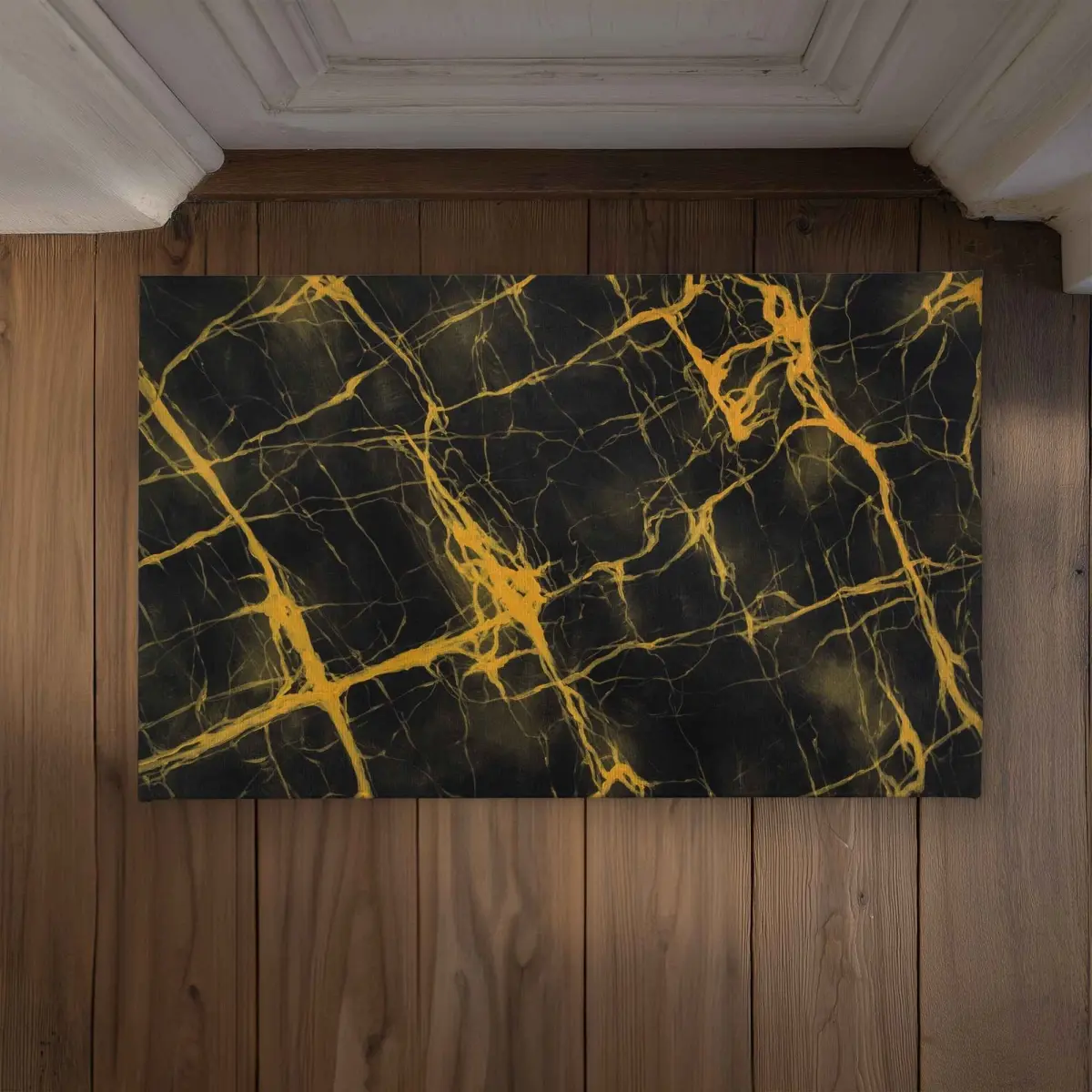 Begin Home Decor CODM2134CALOO6 21 x 34 in. Black & Gold Marble Door Mat - Stylish Indoor & Outdoor